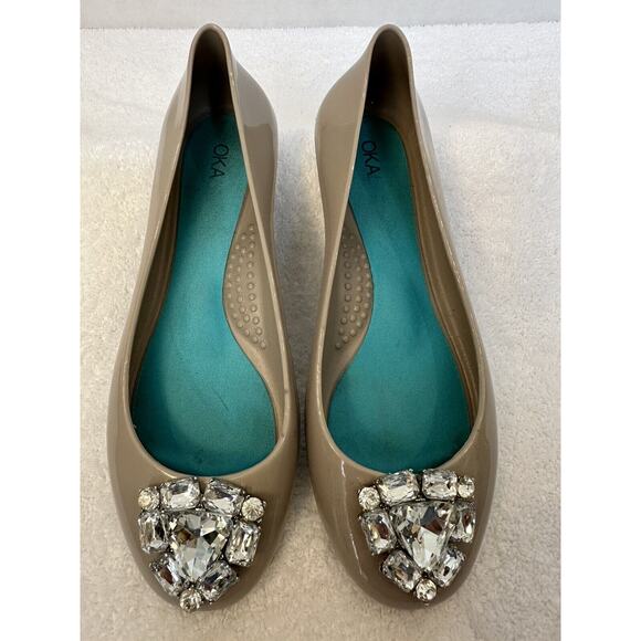 Oka-B Shoes - oka B Crystal Embellished Waterproof Jelly Ballet Flats Gray Size